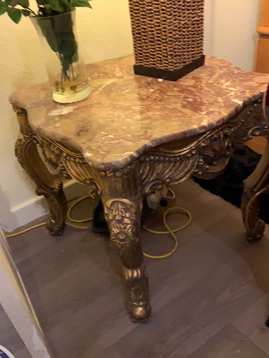 Marble top ornate gilt lamp table