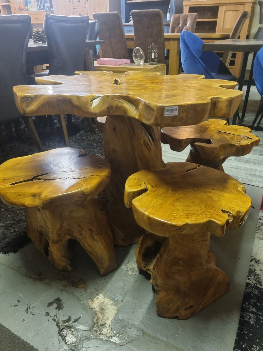 Welland tree stump table and stools