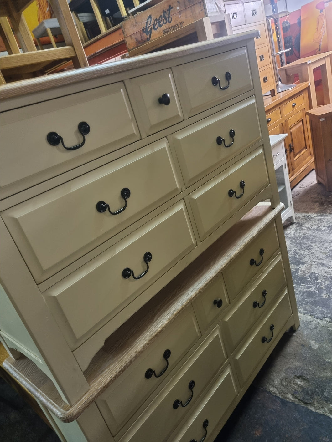 Oak part painted drawers with white wash top