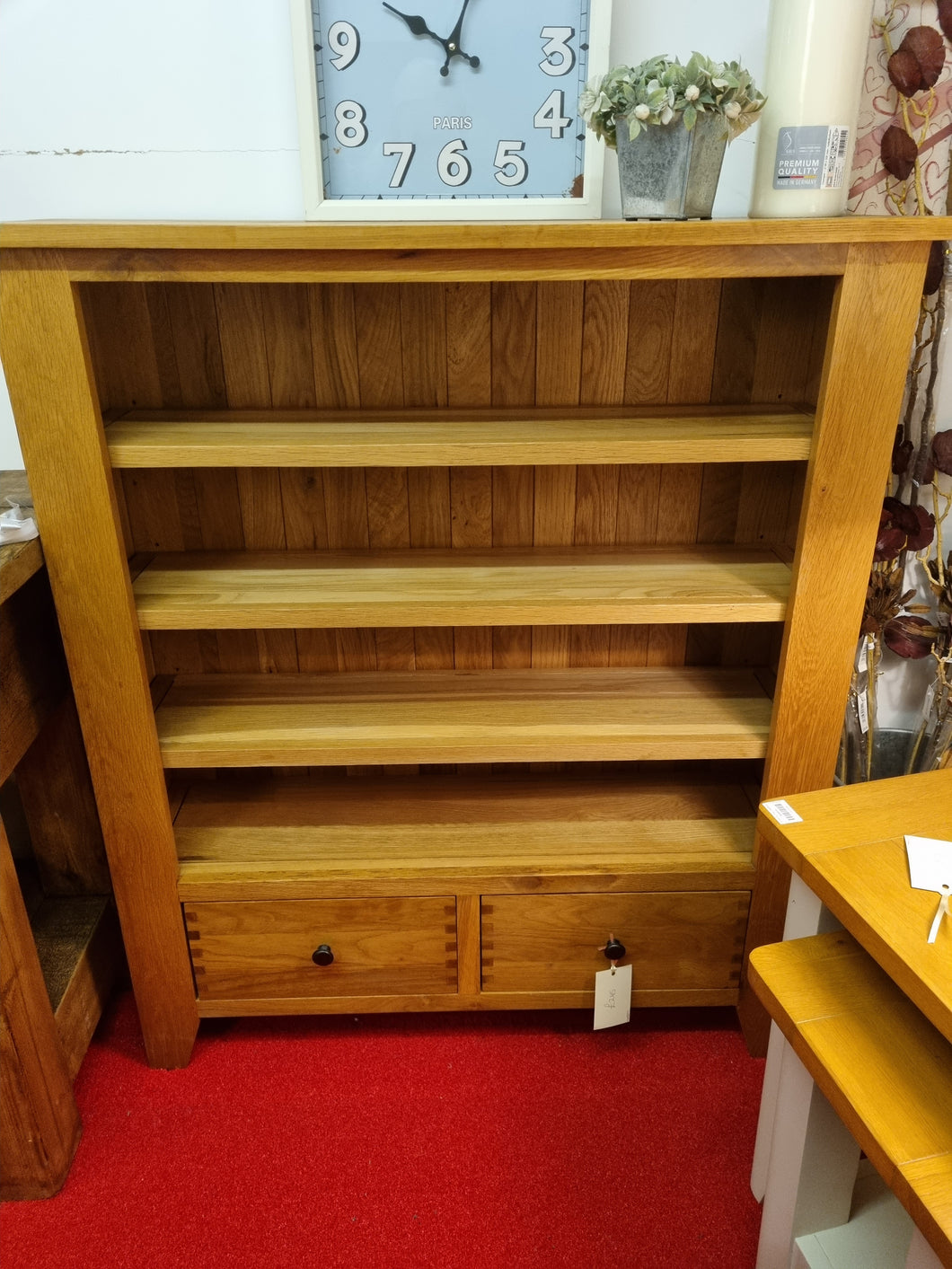 Oak bookcase with drawers