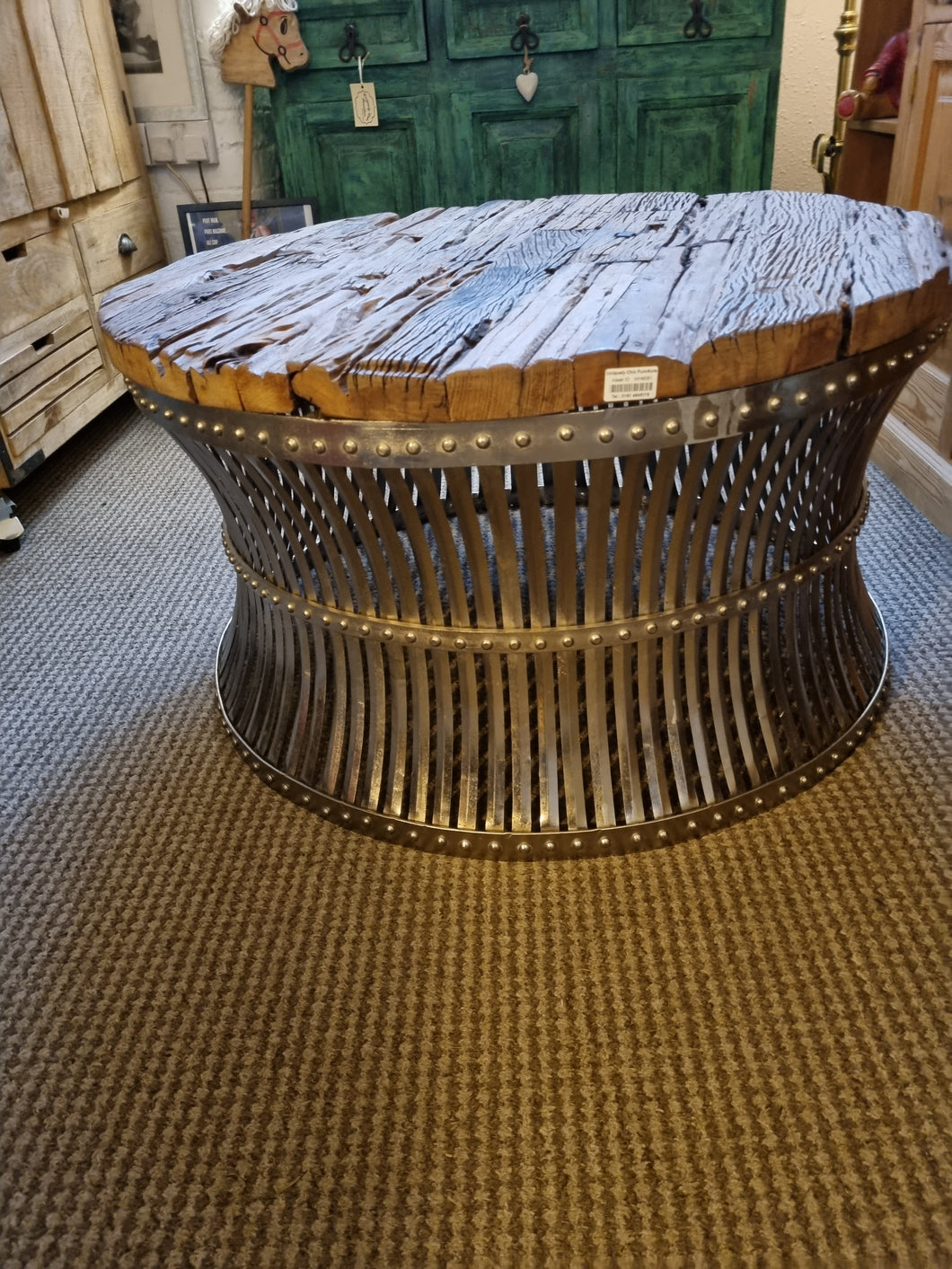 Round industrial cage coffee table