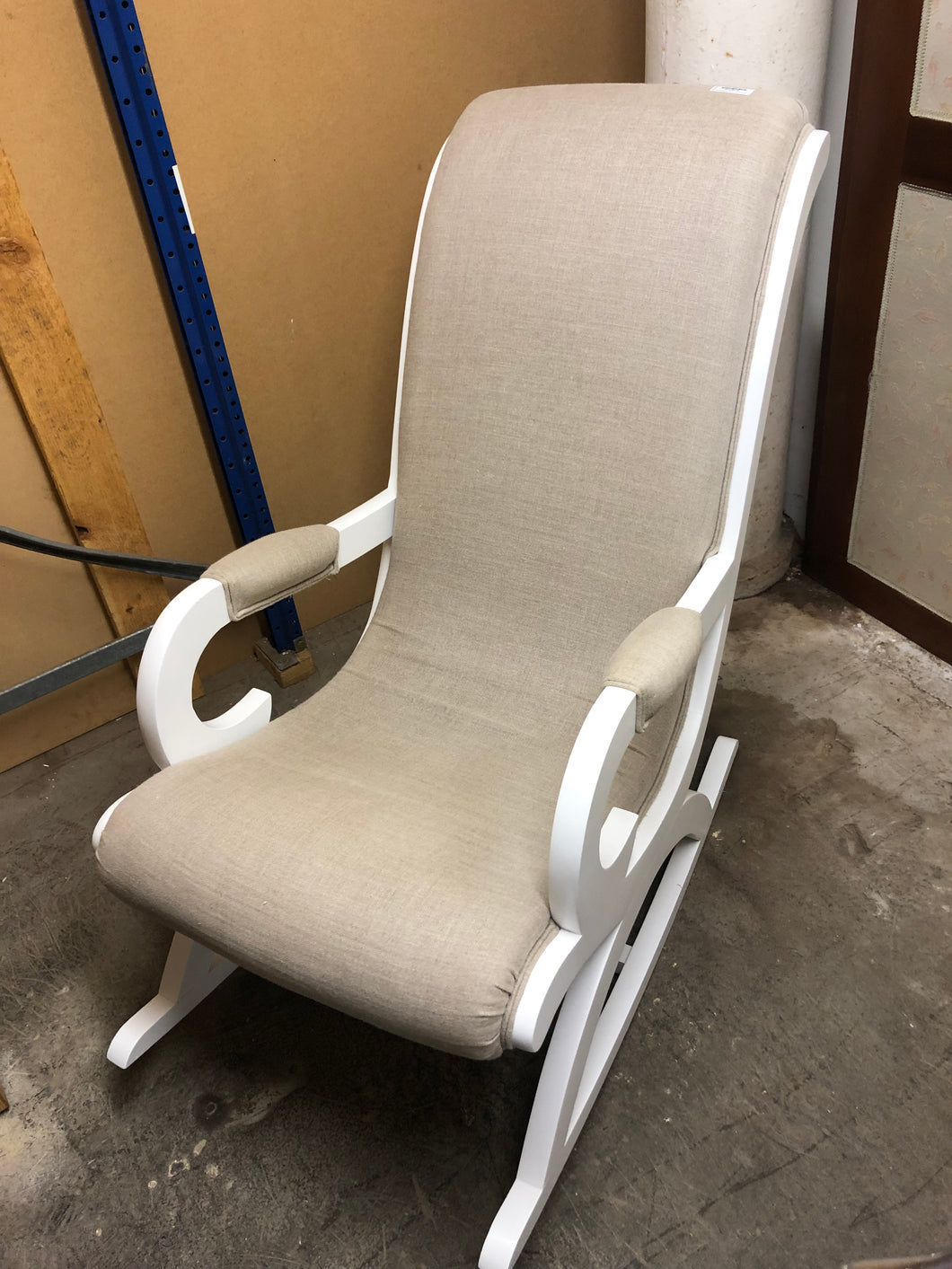Beige fabric rocking chair