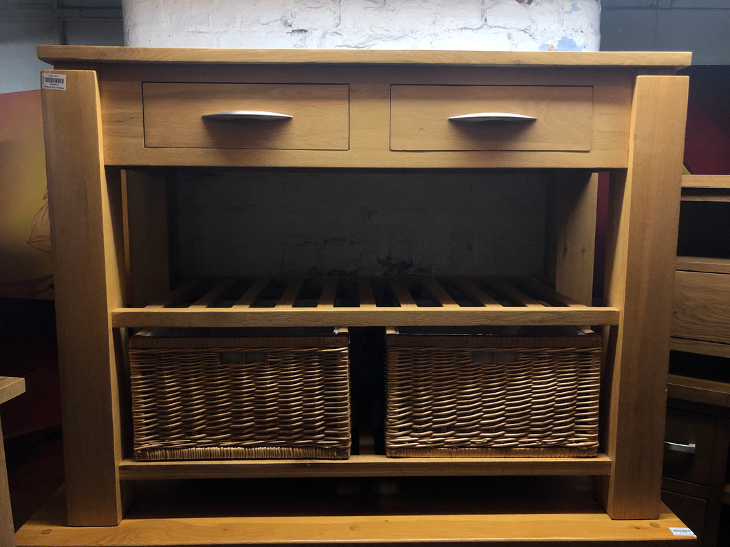 Oak console table with baskets