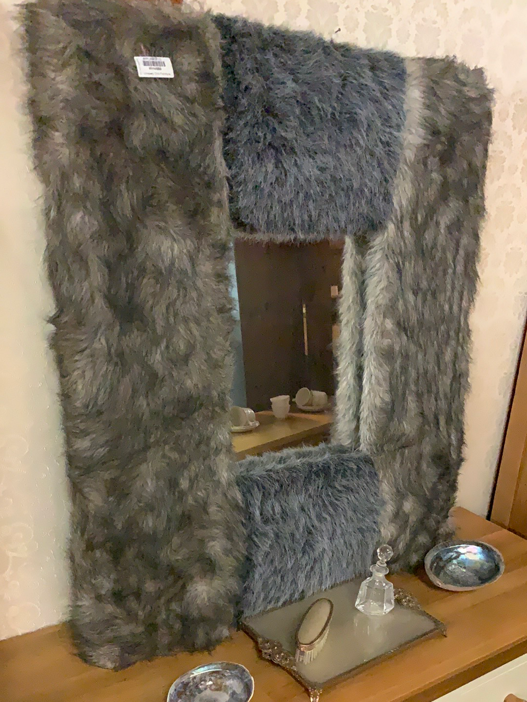 Grey furry mirror