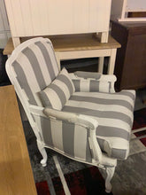 Load image into Gallery viewer, Grey and white striped armchair
