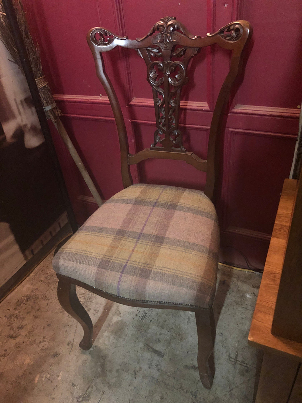 Tartan tweed fabric antique hall chair